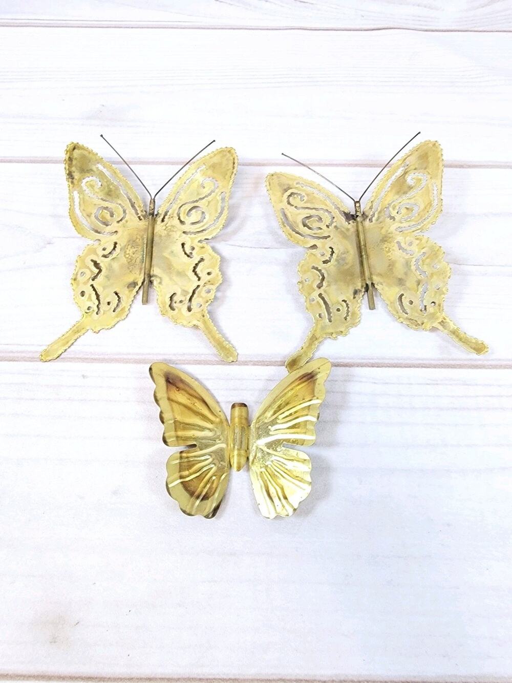 Vintage Solid Brass MCM Butterfly Wall Hanging Decor Set of 3